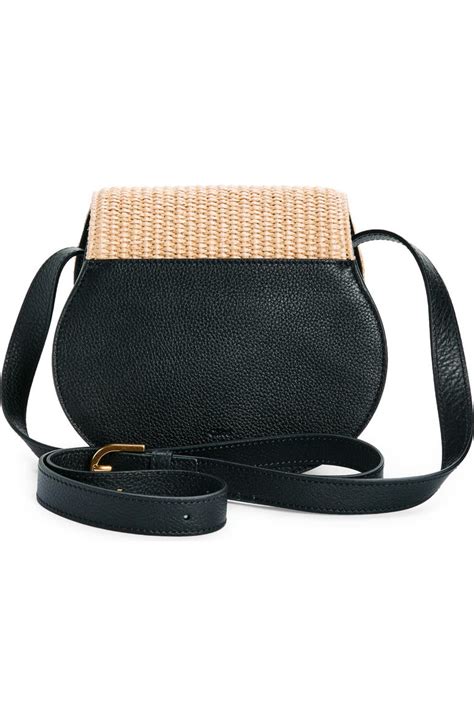 Small Marcie Raffia & Leather Crossbody Bag 